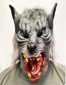 Kafaya Tam Geçmeli Lateks Dil Çıkaran Mavi Gözlü Kurt Maskesi thumbnail 2