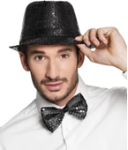 Siyah Payetli Şapka Ve Papyon Seti – Parıltılı Yetişkin Kostüm Seti thumbnail 2