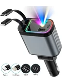 ACL ACC-01 66W 3.4A, 4in1 Geri Çekilebilir Kablolu Yıldız Tavan, RGB A+C Portlu Araç İçi Şarj thumbnail 1