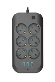 Termal Akım Korumalı, Çocuk Korumalı, 6’lı 2 Mt Uzatma Kablosu 6 X Priz, 3 X Usb thumbnail 1