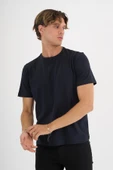 Erkek Lacivert %100 Pamuklu Standart Kalıp  Likralı Basic T-Shirt - 7