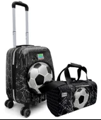 Coral High Erkek Çocuk Siyah Beyaz Futbol Desenli Çocuk Valizi ve Seyahat/Spor Çantası Seti thumbnail 1