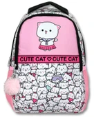 Cennec 5012 (Sevimli Kediler - Pembe Beyaz - Kız Çocuk) Okul Çantası thumbnail 2