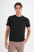 Erkek Siyah %100 Pamuklu Standart Kalıp Likralı  Basic T-Shirt - 1