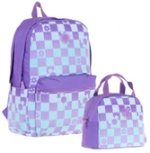 Kaukko Nature Mor Mavi Papatya ve Kare Desenli Okul Çantası ve Isı Yalıtımlı Beslenme Seti - Kız Çocuk thumbnail 1