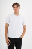 Erkek Beyaz %100 Pamuklu Standart Kalıp Likralı  Basic T-Shirt - 9