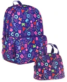 Kaukko Kız Çocuk Okul Sırt Çantası ve Beslenme Çantası Seti - Lacivert - Kalp ve Kaukko Baskılı thumbnail 1