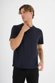Erkek Lacivert %100 Pamuklu Standart Kalıp  Likralı Basic T-Shirt - 11
