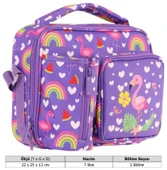 Kaukko Kız Çocuk, Pembe Mor, Flamingo Desenli Isı Yalıtımlı Üç Bölmeli (Matara Cepli) Okul Beslenme Çantası L7226 thumbnail 3