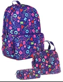 Kaukko Brokar Üçlü Okul Çanta Seti - Lacivert - Kalp ve Kaukko Baskılı - Kız Çocuk thumbnail 1