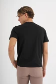 Erkek Siyah %100 Pamuklu Standart Kalıp Likralı  Basic T-Shirt - 4