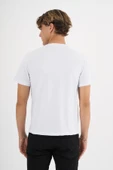 Erkek Beyaz %100 Pamuklu Standart Kalıp Likralı  Basic T-Shirt - 4