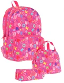 Kaukko Brokar Üçlü Okul Çanta Seti - Pembe - Kalp ve Kaukko Baskılı - Kız Çocuk thumbnail 1