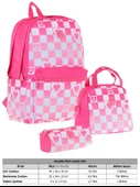 Kaukko Nature Üçlü Kız Çocuk Okul Çanta Seti - Pembe - Dama ve Kalp Desenli thumbnail 2