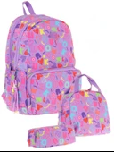 Kaukko Brokar Üçlü Okul Çanta Seti - Mor - Kalp ve Kaukko Baskılı - Kız Çocuk thumbnail 1