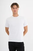 Erkek Beyaz %100 Pamuklu Standart Kalıp Likralı  Basic T-Shirt - 10