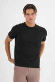 Erkek Siyah %100 Pamuklu Standart Kalıp Likralı  Basic T-Shirt - 6