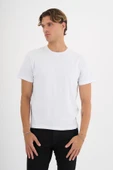 Erkek Beyaz %100 Pamuklu Standart Kalıp Likralı  Basic T-Shirt - 2
