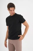 Erkek Siyah %100 Pamuklu Standart Kalıp Likralı  Basic T-Shirt - 7