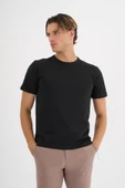Erkek Siyah %100 Pamuklu Standart Kalıp Likralı  Basic T-Shirt - 5