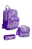 Coral High Mor Beyaz Geometrik Desenli 3'lü Okul Çanta Seti SET0123683 - Kız thumbnail 1
