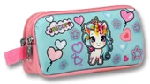 Ümit Çanta Kız Çocuklar İçin İki Bölmeli Bebek Unicorn Baskılı Kalemlik - Pembe Turkuaz - 5050 - 1