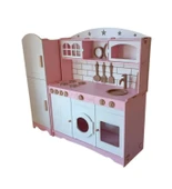 MDF Boyalı Oyuncak 3 Kapaklı Mutfak Buzdolabı Seti - 2