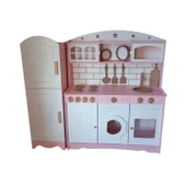 MDF Boyalı Oyuncak 3 Kapaklı Mutfak Buzdolabı Seti - 1