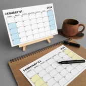 Amerikan Standardı 2026 Masa Takvimi(Pazar Günü Başlangıç),Ahşap Şövale Takvim, Aylık Planlamalı Takvim, Pastel Renkler, thumbnail 7