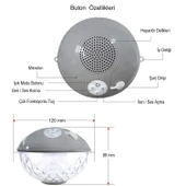 HyMark Bluetooth BT601 Havuz Hoparlörü Renkli RGB Led Işık IP68 Su Geçirmez Dahili Şarjlı Pilli Ses Bombası - 7