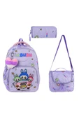 Labubu İlkokul Çantası 3'lü Set 42*30 Cm Beslenme Çantası Kalem Kutusu Ortopedik Su İtici Kumaş - 1