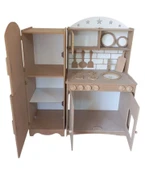 2 Kapaklı, Buzdolaplı Oyuncak Ahşap Mutfak Seti - 4