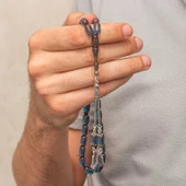 Gümüş Püsküllü Kapsül Kesim Sıkma Kehribar Tesbih - 4