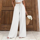 Keten bağcıklı beyaz pantolon thumbnail 1