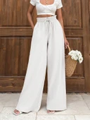 Keten bağcıklı beyaz pantolon thumbnail 4