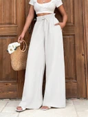 Keten bağcıklı beyaz pantolon thumbnail 5