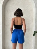 Armalı keten şort saks mavisi s251003 - 2