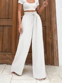 Keten bağcıklı beyaz pantolon thumbnail 6