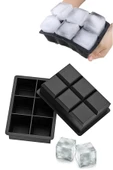 6 Bölmeli Büyük Boy Silikon Buz Kalıbı - 6'lı Siyah Silikon Kare Buzluk Kokteyl Sunum Buz Kalıbı thumbnail 1