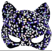 Siyah Kadife Kumaş Üzerine Mor Beyaz Payetli Pullu Parti Maskesi 16x14 Cm thumbnail 1