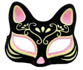 Siyah Renk Süet Kaplama Üzeri Pembe Sarı Simli Kedi Maskesi 17x14 Cm - 1