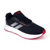 Erkek Siyah Kırmızı Bağcıklı Nefes Alan Esnek Hafif Günlük Sneaker Spor Ayakkabı thumbnail 2