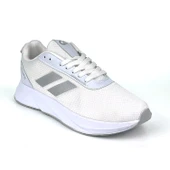 Erkek Beyaz Gümüş Bağcıklı Nefes Alan Esnek Hafif Günlük Sneaker Spor Ayakkabı thumbnail 2