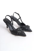 Kadın Arina Siyah Cilt 9 Cm İnce Topuklu Sivri Burunlu Yanları Acık Stiletto - 4