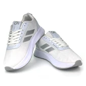 Erkek Beyaz Gümüş Bağcıklı Nefes Alan Esnek Hafif Günlük Sneaker Spor Ayakkabı thumbnail 4