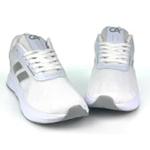 Erkek Beyaz Gümüş Bağcıklı Nefes Alan Esnek Hafif Günlük Sneaker Spor Ayakkabı thumbnail 3