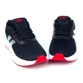 Erkek Siyah Kırmızı Bağcıklı Nefes Alan Esnek Hafif Günlük Sneaker Spor Ayakkabı thumbnail 3