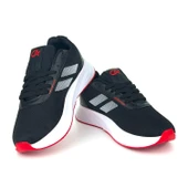 Erkek Siyah Kırmızı Bağcıklı Nefes Alan Esnek Hafif Günlük Sneaker Spor Ayakkabı thumbnail 4