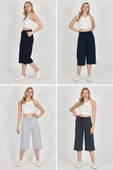 Yüksek Bel Cepli Rahat Kesim Mevsimlik Kadın Diz Altı 4'lü Bermuda Siyah-Lacivert-Gri-Antrasit Kapri Şort MTLCB111 - 4 thumbnail 1