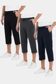 Erkek 3'Lü Yanları Cepli Bermuda Diz Altı Kapri Beli Ayarlanabilir Lastikli Uzun Şort thumbnail 1